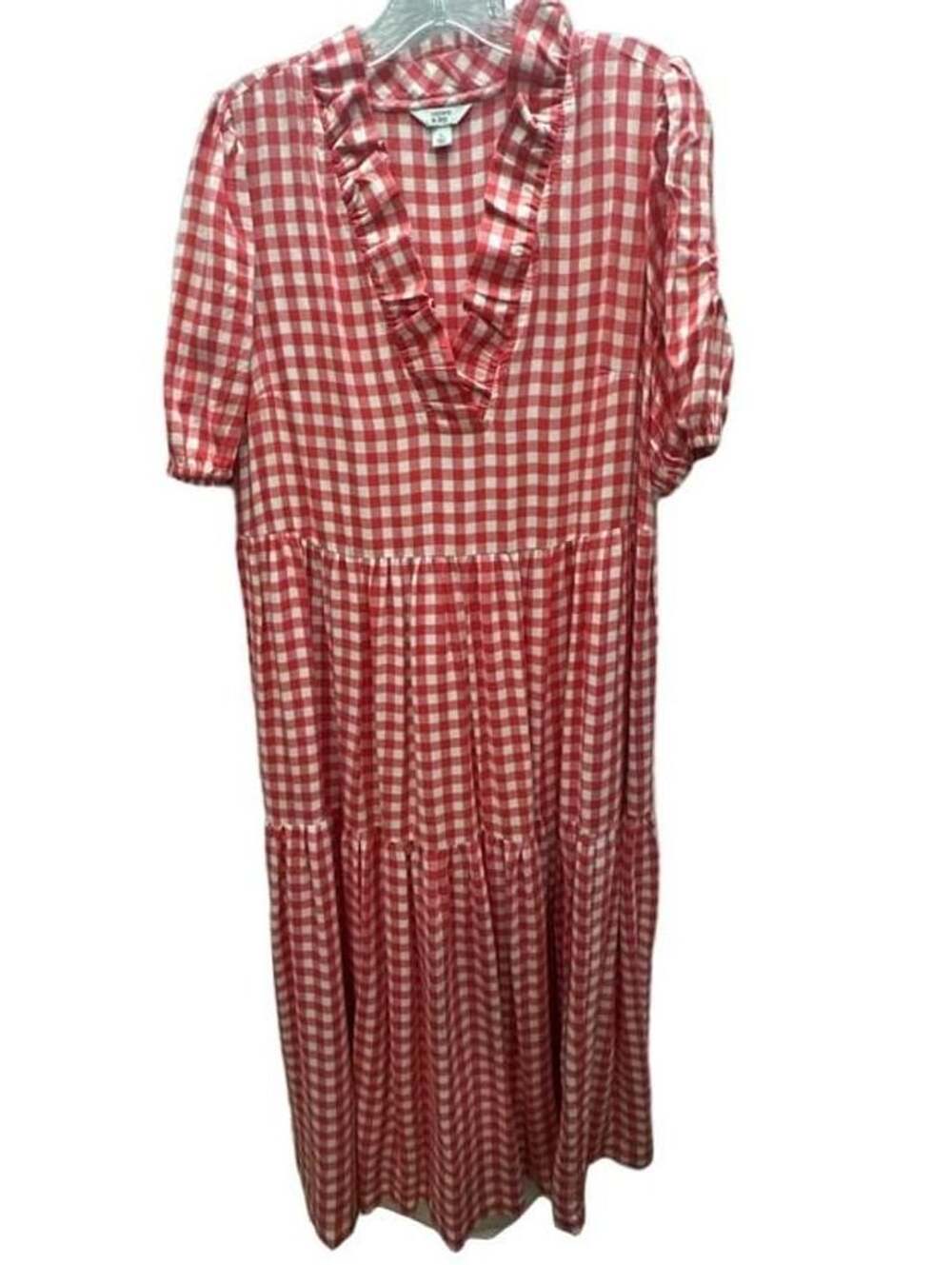 Crown & Ivy Red White Gingham Ruffle V-Neck Tiered Midi Dress L
B-1